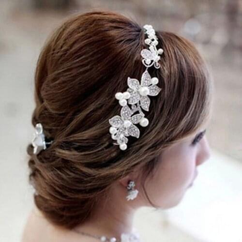 Bridal Wedding Beauty Hair Bands Women Shining Crystal Headwear Ladies Fashion Simulation Pearl Headband Hair Accessories