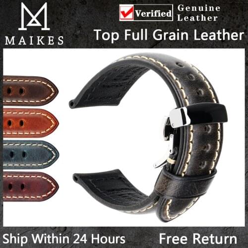 Luxury Italian Full Grain Leather Watch Band Mens Vintage Watch Strap With Butterfly Buckle Smart Watchband For Panerai