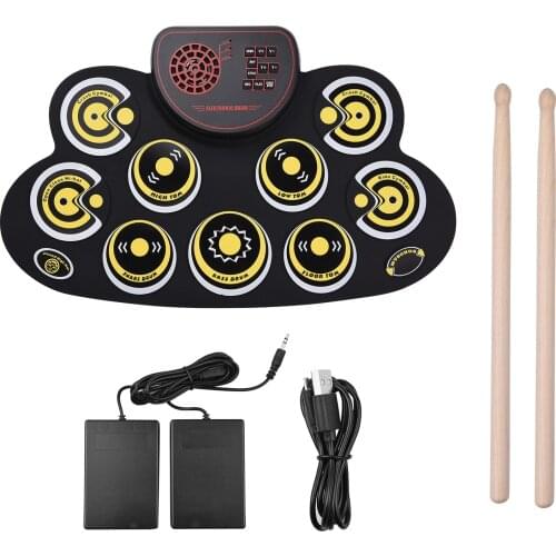 Foldable Electronic Drum Pad Digital Drum 10 Rhythms Record 3.5mm Microphone Input Headphone Monitoring External Speaker Output