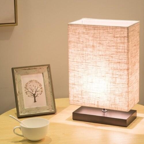 Modern Simple Rectangular Table Lamp Wooden Base Bedroom Bedside LED Lamp Japanese Study Table Lamp Linen Lampshade WJ11