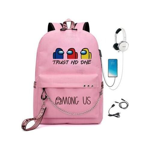 Among US Game Backpack With Chain Teenagers Unisex Capacity School Bags USB charge Impostor Students Mochilas Infantil