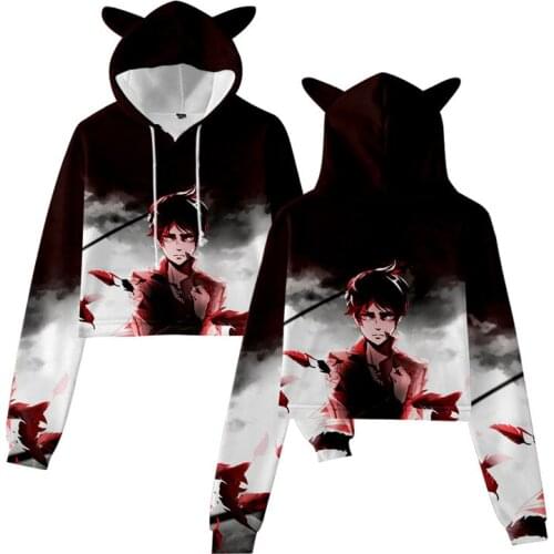 Attack on Titan Cosplay Hoodies Shingeki No Kyojin 3D Printing Cat Ear Pullover Sweatshirt Survey Corps Costumes For Girls