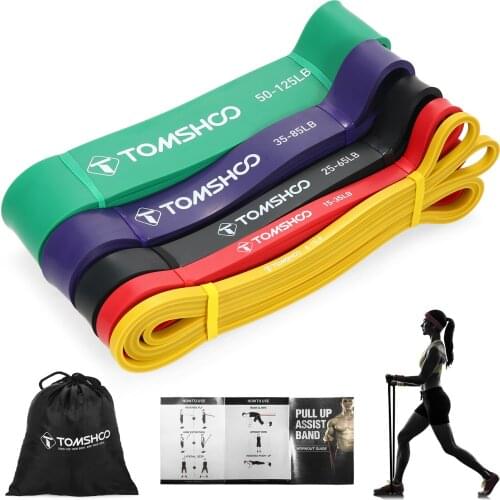 TOMSHOO Exercise Band Pull Up Assist Bands Set Resistance Loop Bands Powerlifting Workout Exercise Stretch Bands with Carry Bag
