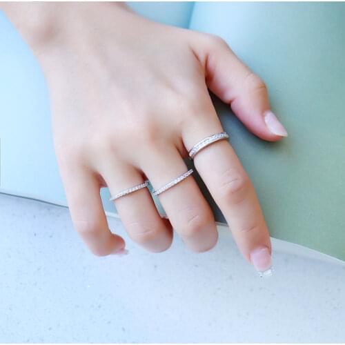 Thin 2MM Original 925 Silver Wedding Rings Micro Pave Cubic Zirconia Crystal Stackable Ring Silver 925 Jewelry Fashion For Women