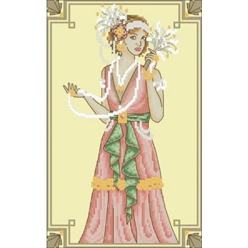 Lady wearing petals and pearls patterns Counted Cross Stitch 11CT 14CT DIYChinese Cross Stitch Kits Embroidery Needlework Sets