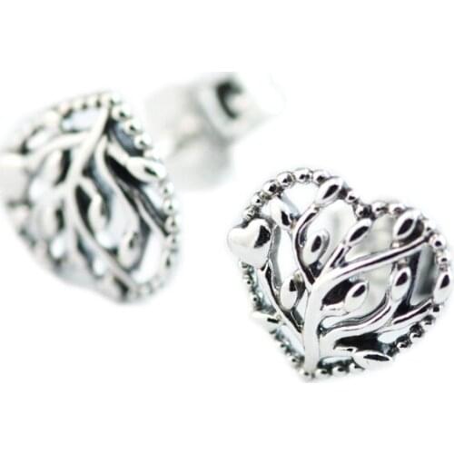 Earrings for women Flourishing Hearts Stud Earring BrincoS 925 Sterling Silver Jewelry heart silver stud earrings with cle