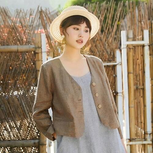 Summer Autumn Linen Thin Blazer Jacket Women Casual Long Sleeve Work Suit Coat Office Lady Loose Blazers Short Jacket Women Wear