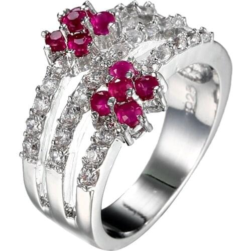 QUHAN Elegant Flower Shape Rose Red/Green/Blue/White CZ Stone for Women Wedding Party Gorgeous Ring Jewelry Delicate Gift