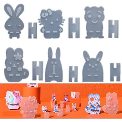 1 Set Cute Animal Phone Bracket Holder Resin Silicone Mold Girl Cat Rabbit Shape Tablet Stand Molds For DIY Epoxy Crafts Making