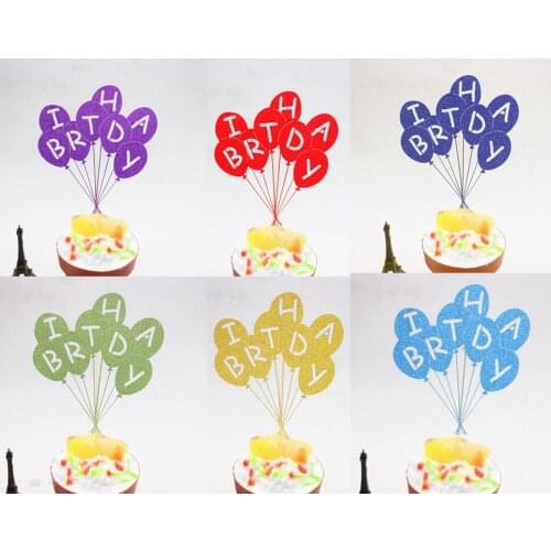 1pc Multi Colors Happy Birthday Cake Flag Topper Balloon Flags For Wedding Birthday Party Cake Baking Decoration Supplies