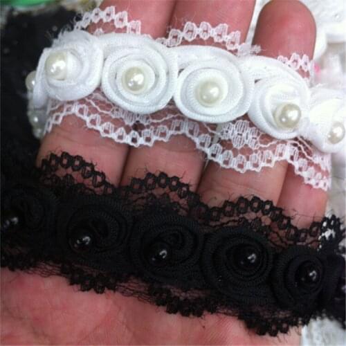 3 Yard/lot 3cm diy handmade accessories white black pearl multi-layer lace fabric beading laciness collar cuff small decoration