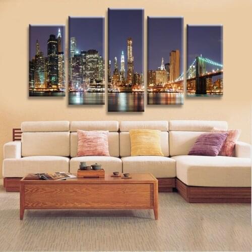 Beautiful city landscape canvas wall art 5 pieces large wall pictures for living room Wall Art Picture Home Decoration