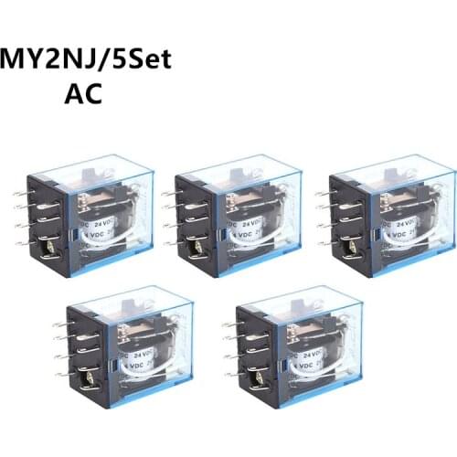 5pcs MY2NJ AC 12V 24V 36V 48V 110V 220V 380V Power Relay Micro Mini Electromagnetic Relay 8 Pins DPDT 2NO 2NC 5A MY2N-J HH52P