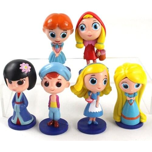 6pcs/set 8cm Qposket Princess Figure Toys Little Red Riding Hood Snow White Aladdin Beauty Girl Model Dolls