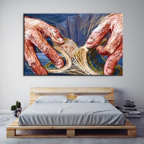 Abstract Lines Ink Canvas Painting Wall Art Canvas Poker Hand Poster Prints Watercolor Wall Pictures For Living Room Home Decor