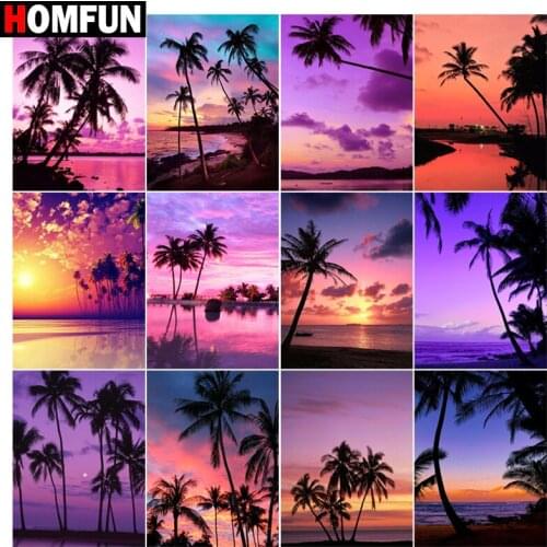 HOMFUN 5D DIY Full Diamond Embroidery "Sunset sea tree" Diamond Painting Cross Stitch Rhinestone Home Decoration