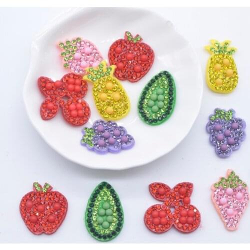 24Pcs Fruits Apple Grape Strawberry Pineapple Avocado Cherry Rhinestone Applique for DIY Headwear Clips Bow Decor Accessories