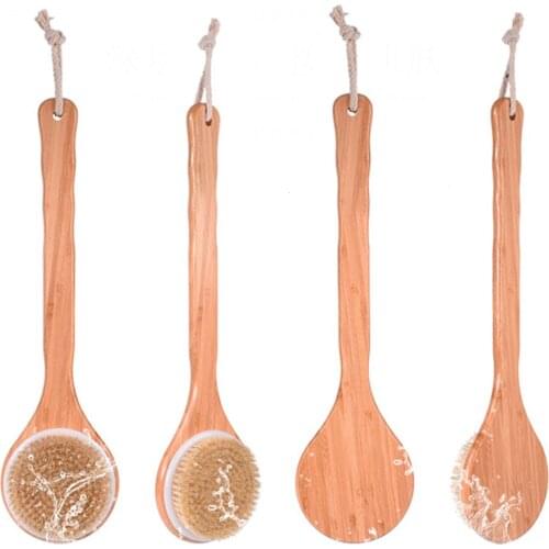 Bamboo Wood Body Massage Shower Brush Back Scrubber Long Handle Natural Bristle Bath Brush SPA Women Men Skin Care Bath Tools