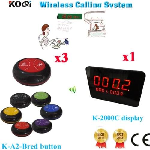 Wireless Table Buzzer Calling System 433.92 Equipment Display Receiver Mini Transmitter Shipping Free(1 display+3 call button)