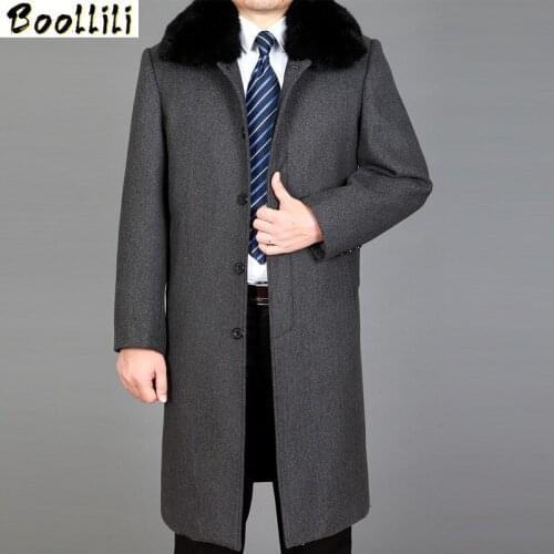 Boollili Mens Wool Coat Warm Mens Winter Windbreaker Jacket Thick Rex Rabbit Fur Collar Coats Abrigo Hombre 4XL Jackets
