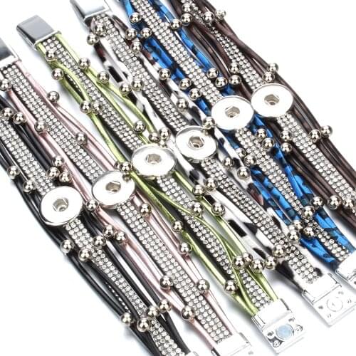 New Snap Jewelry Handmade 10 Color Magnet Braided Leather Snap Button Bracelet Fit 20mm 18mm Snap Button Jewelry Magnet Bracelet