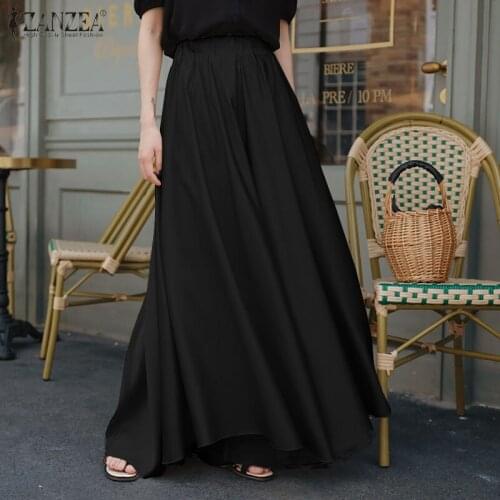 Womens Wide Leg Trouser ZANZEA 2021 Fashion Spring Solid Pants Elastic Waist Long Pantalon Female Casual Solid Turnip Oversized