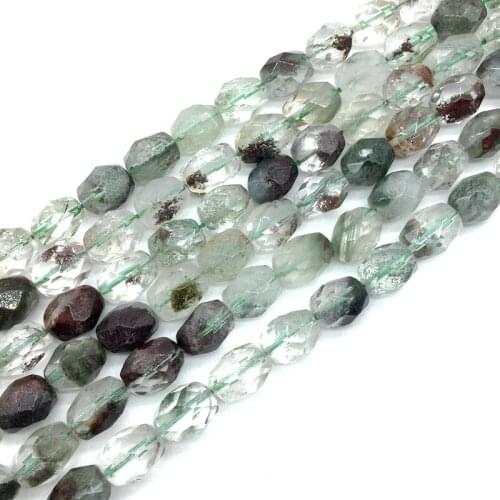 Natural Stone Beads Green Moss Crystal Faceted Nugget Irregular Oval 10-14 mm For DIY Making Jewelry Supplies