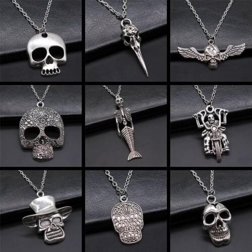 Skull Pendant Necklace Halloween Bird Skull Wing Skull Pendant Necklace Halloween Gift Jewelry For Women Men Vintage