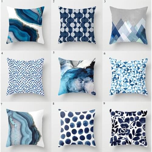 Decorative Cushion Covers 45*45 Blue Pillow Cover Modern Nordic Marble Printed Pillow Case Square Sofa Throw Pillow Covers New