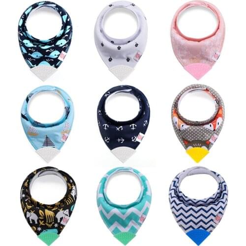 Baby Bibs with Teether Baby Stuff Triangle Bib Silicone Baby Scarf Cotton Drooling Towel Burp Cloth Infant Feeding Towel