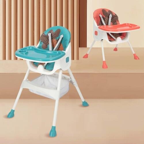 Baby Infant Feeding Highchairs With PU Cushion Kids Chairs Adjustable Folding Baby Dinner High Chair