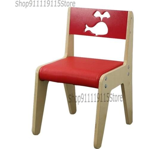 Childrens Chair Back Chair Solid Wood Dining Chair Baby Small Bench Kindergarten Table Chair Dining Learning Preschool Cartoon
