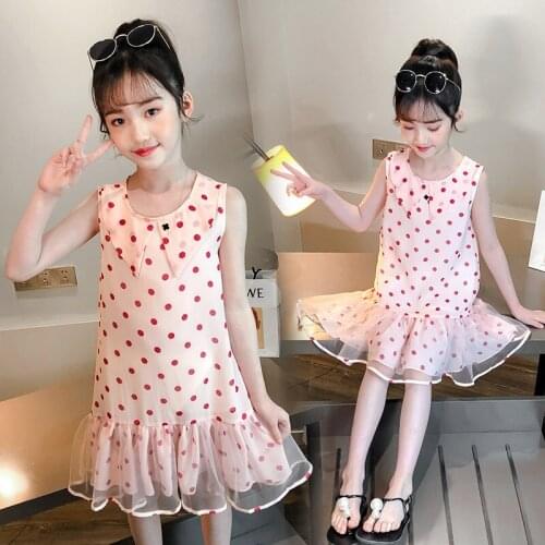 Sleeveless Children Dress 2021 Summer Mesh Dot Dresses For Girls Wedding Dress Elegant Princess Dress Vestidos 4-12 Age