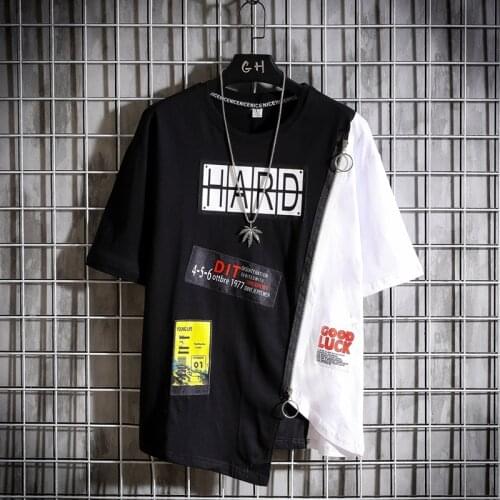 Summer Korean Hip Hop Tshirt Streetwear Tops Casual Oversized Zipper T-shirt Mens Clothing Cool Loose Punk Japan T Shirts Male