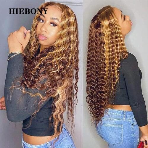 Deep Wave Highlight Lace Front Human Hair Wigs with Baby Hair Brazilian 13x6 Highlight Curl Lace Front Wigs Pre Plucked Hairline