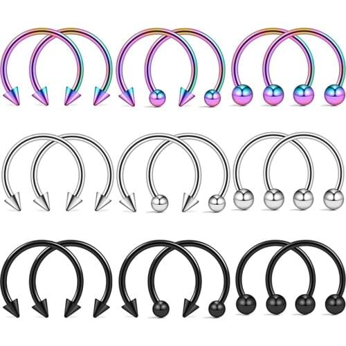 Punk Surgical Stainless Steel Nose Ring Horseshoe Hoop Earrings Cartilage Clip Lip Ring Hook Body Piercing Jewelry Nose Rings