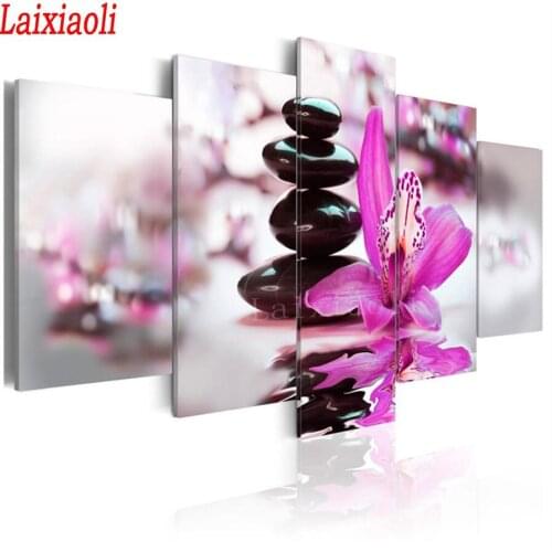 Full Square Round Daimond Mosaic Rhinestone Embroidery Stone Purple Butterfly Orchid Flower landscape 5 pcs diy diamond painting