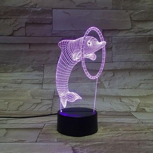 Cute 3D LED Dolphin Night Light Animal Nightlight Touch Switch Desk Lamp Birthday Holiday Gift Kids Bedroom Atmosphere Decor
