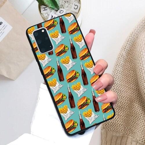 For Samsung Galaxy Burger Fries & Soda Pattern Soft TPU Black Border Samsung Galaxy Case