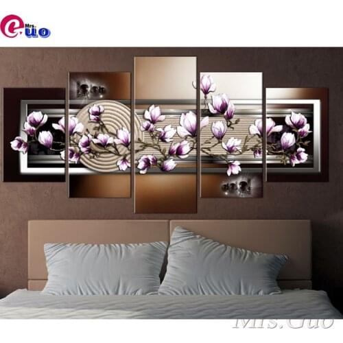 5PCS Diamond Painting 5D Full Square/Round Drill garden and magnolia Multi-picture Flower Diamond Embroidery Cross Stitch