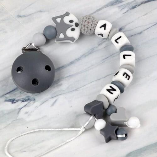 TYRY.HU NEW Fox Personalized Name Handmade Silicone Pacifier Chains DIY Silicone Baby Pacifier Clip Soother Chew Toy Dummy Clips