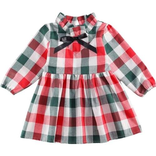 One Persent 2021 Baby Christmas Plaid Stand-Collar Dress Zipper Little Girls Casual Dresses