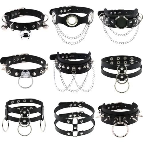DIEZI Vintage Sexy Harajuku PU Leather Chain Pendant Necklace Women Men Punk Gothic Black Choker Statement Necklace New Jewelry