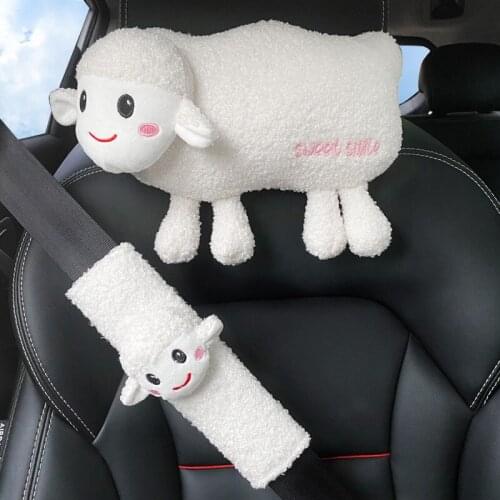 Car Headrest Cute Sheep Neck Pillows Cushion Auto Womens Seatbelt Protect Lumbar Head Rest Seat for Car Supplies Pillow Goods