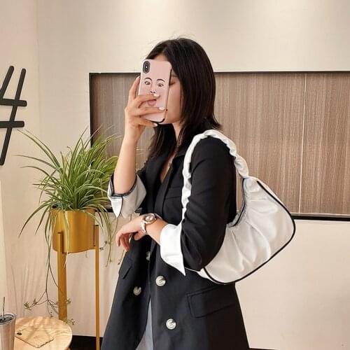 Casual Women Nylon Handbag Pleated Underarm Shoulder Bags Female Daily Fashion Travel Totes Purse