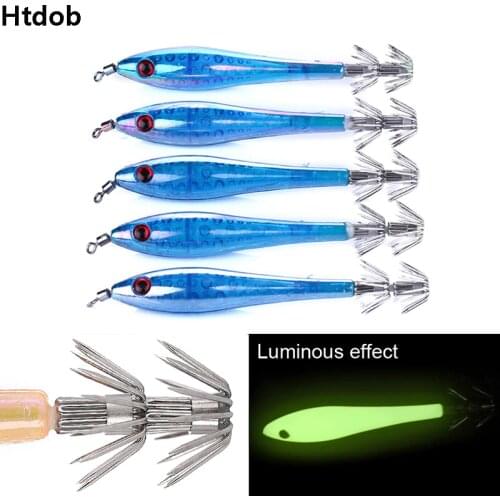 5pcs Luminous Octopus Squid Jigs Fishing Lures Tackle Squid Hooks Sea Saltwater Baits Squid Catchers squid fishing octopus