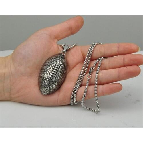 Rugby Ball Oval Retro Pendant Necklace Stainless Steel Charm American Football Ball Sport Hiphop/Rock Style Jewelry For Men