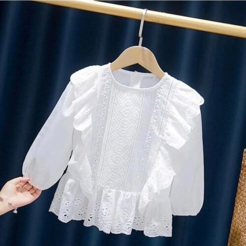 Girls Shirts Kids Clothes Girls 2-8 Girl Top Ruffle 8t Fall Kids Cotton Blouses Lolita School Outfit Toddler Girl White Pullover