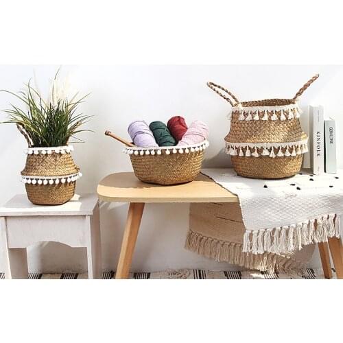 Hand-woven Tassel Storage Basket Living Room Flower Pot Balcony Potted Flower Basket Laundry Basket