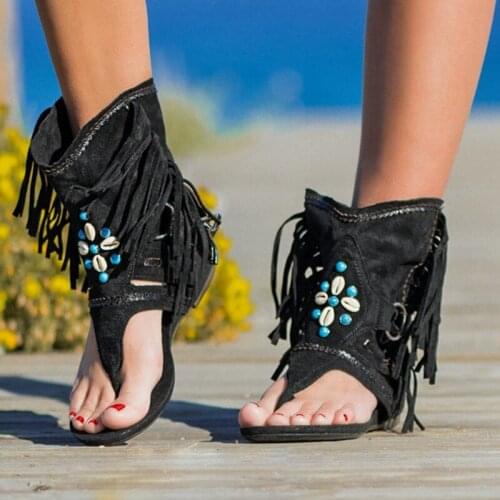 Shoes For Women Retro Bohemian Tassel Beach Comfortable Footwear Sandals Fashion Outdoor Personality Unique Roman Boots Girls